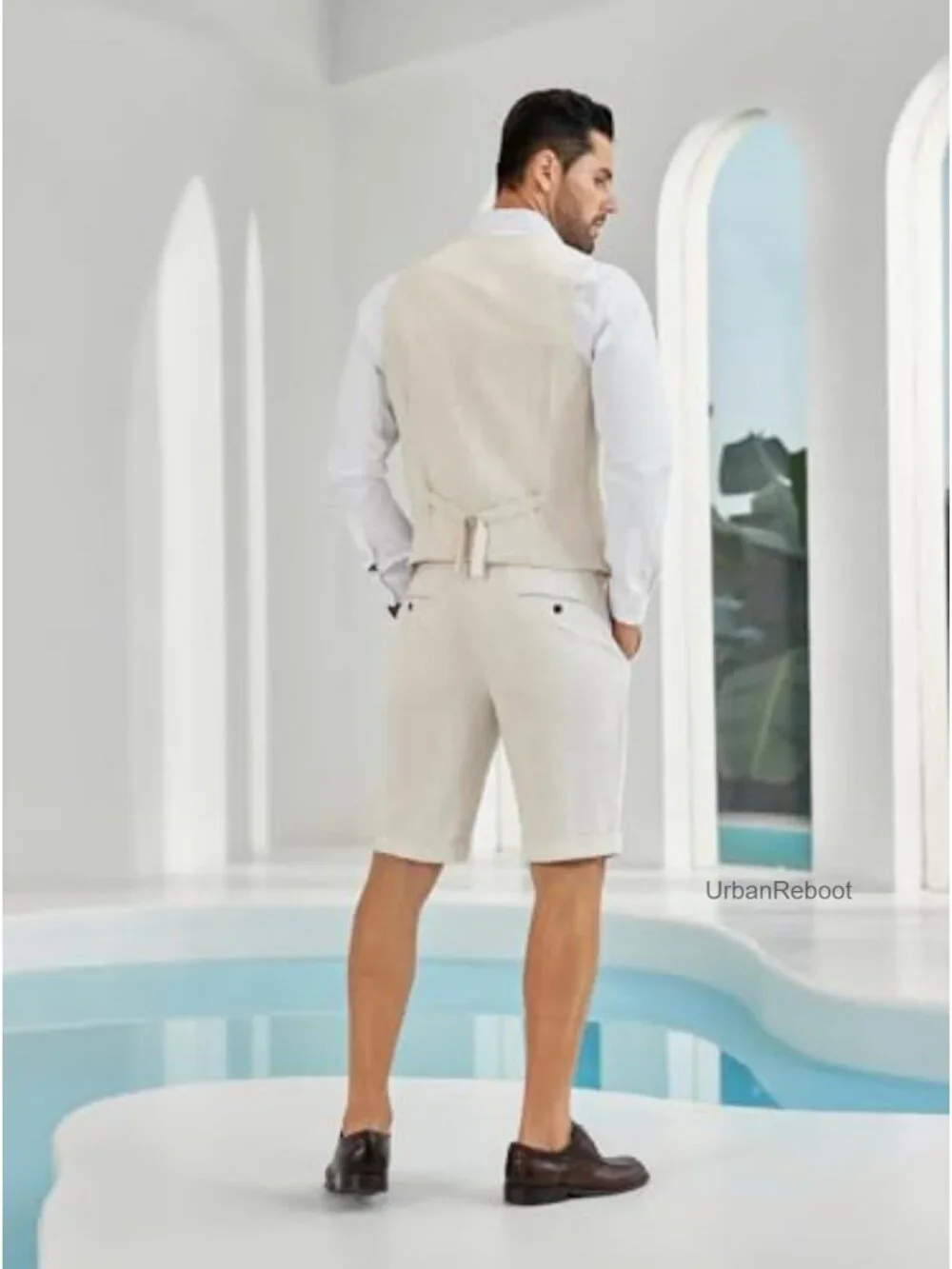 Men's 2 Piece Linen Suit Shorts Set Casual Summer Wedding